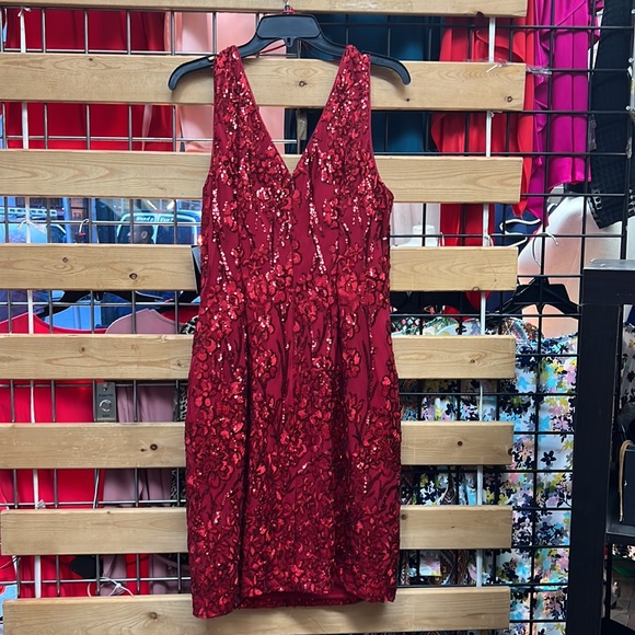 NWT,Alex & Eve from Alex evenings Sequin Floral Sheath Dress
,red - Picture 5 of 17